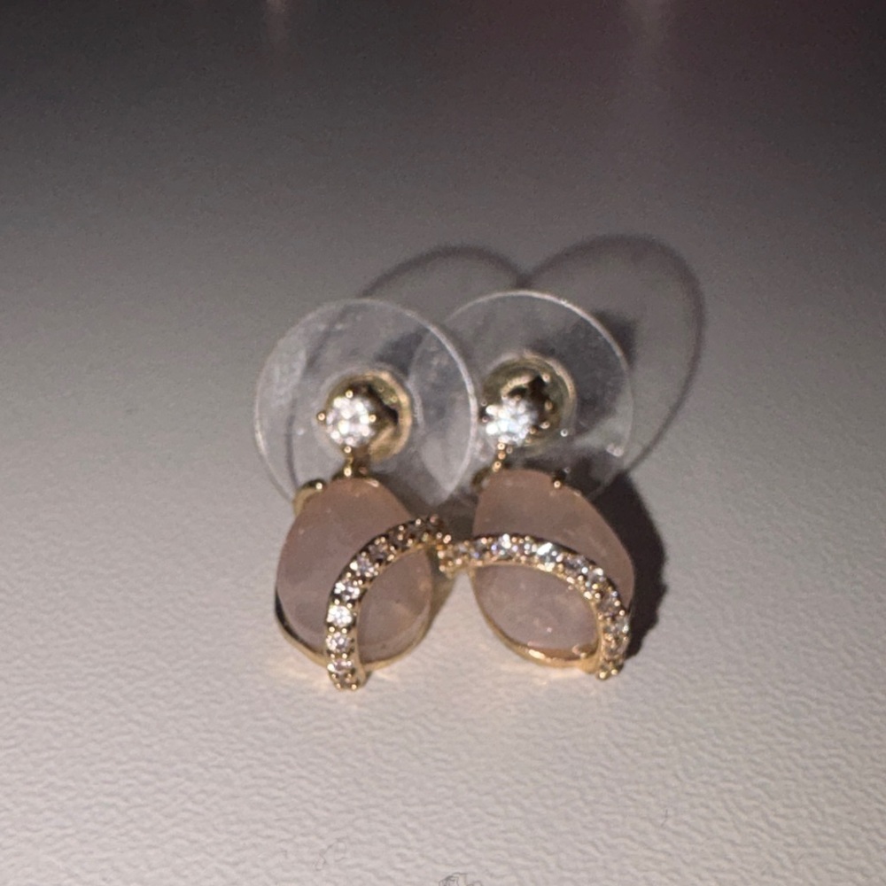 Gold-Tone Pink Stone & Crystal Stud Earrings